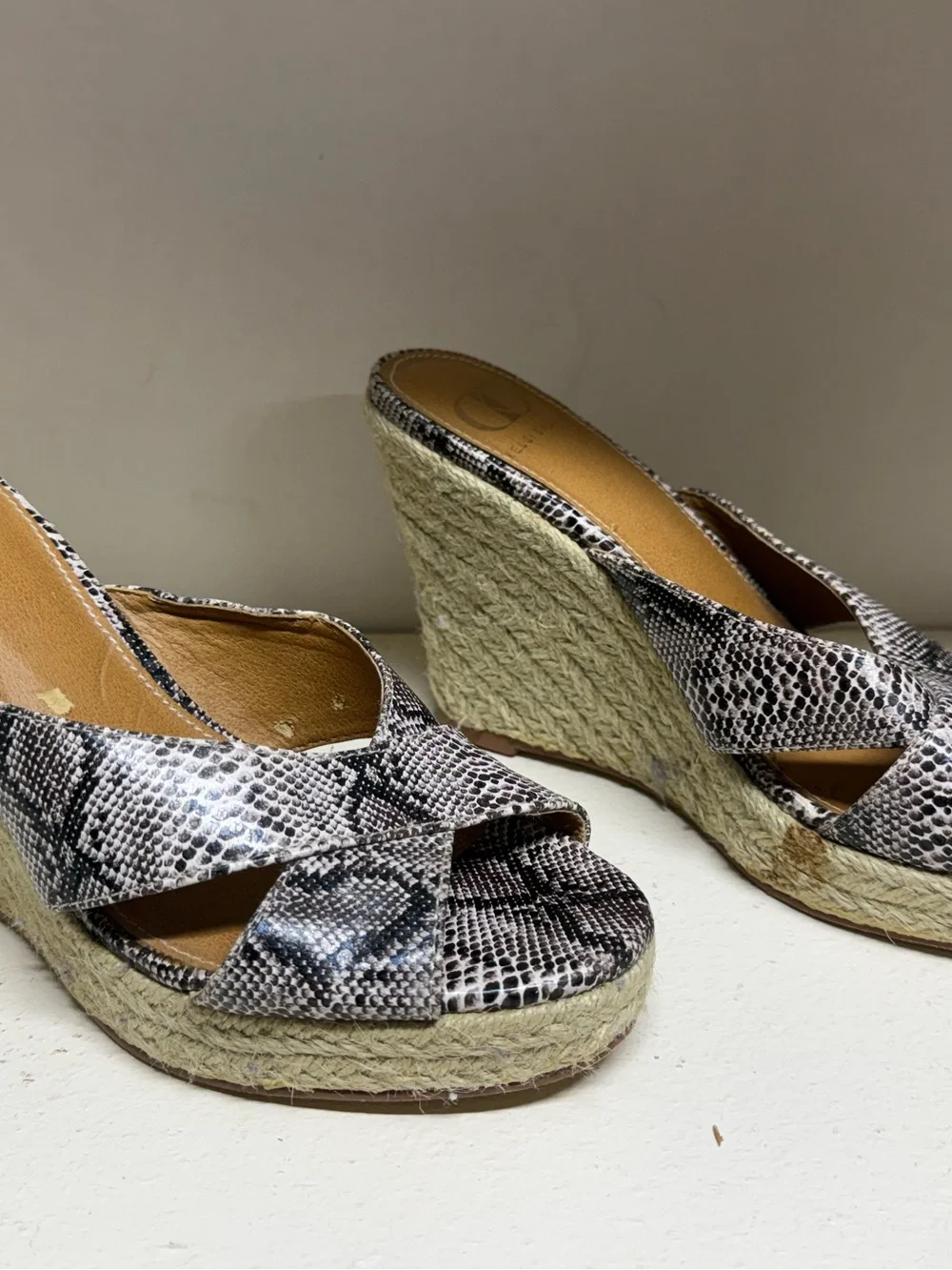 Kelsi Dagger Snake-Print Espadrille Wedges - Black & White